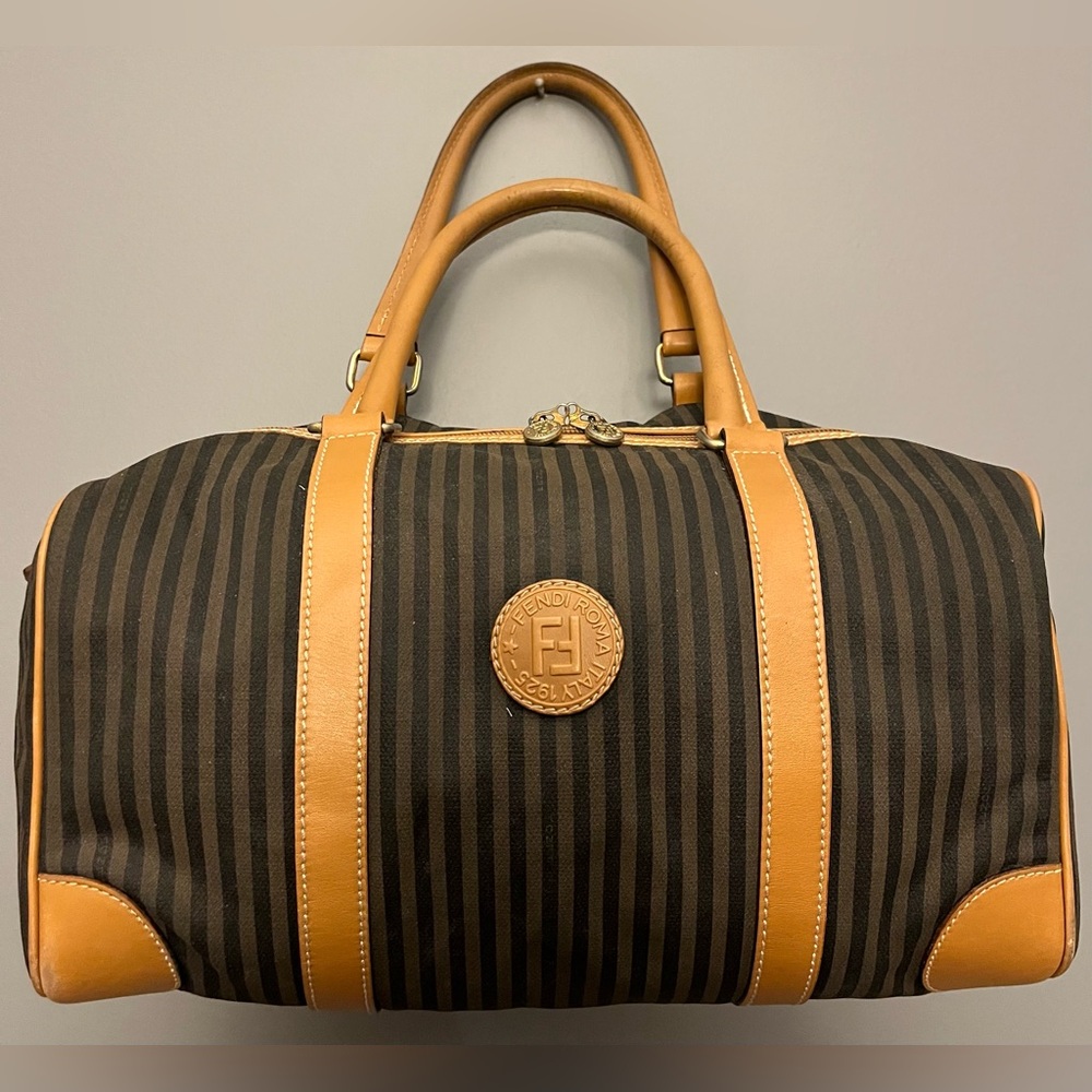 Fendi Authentic Vintage Penguin Striped Boston Duffel Bag